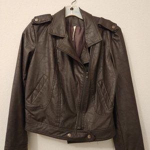 Brown, faux leather bomber-style jacket, Size- Small